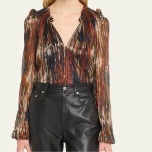 Ramy Brook Sukie Pleated multi knit Blouse in a Medium